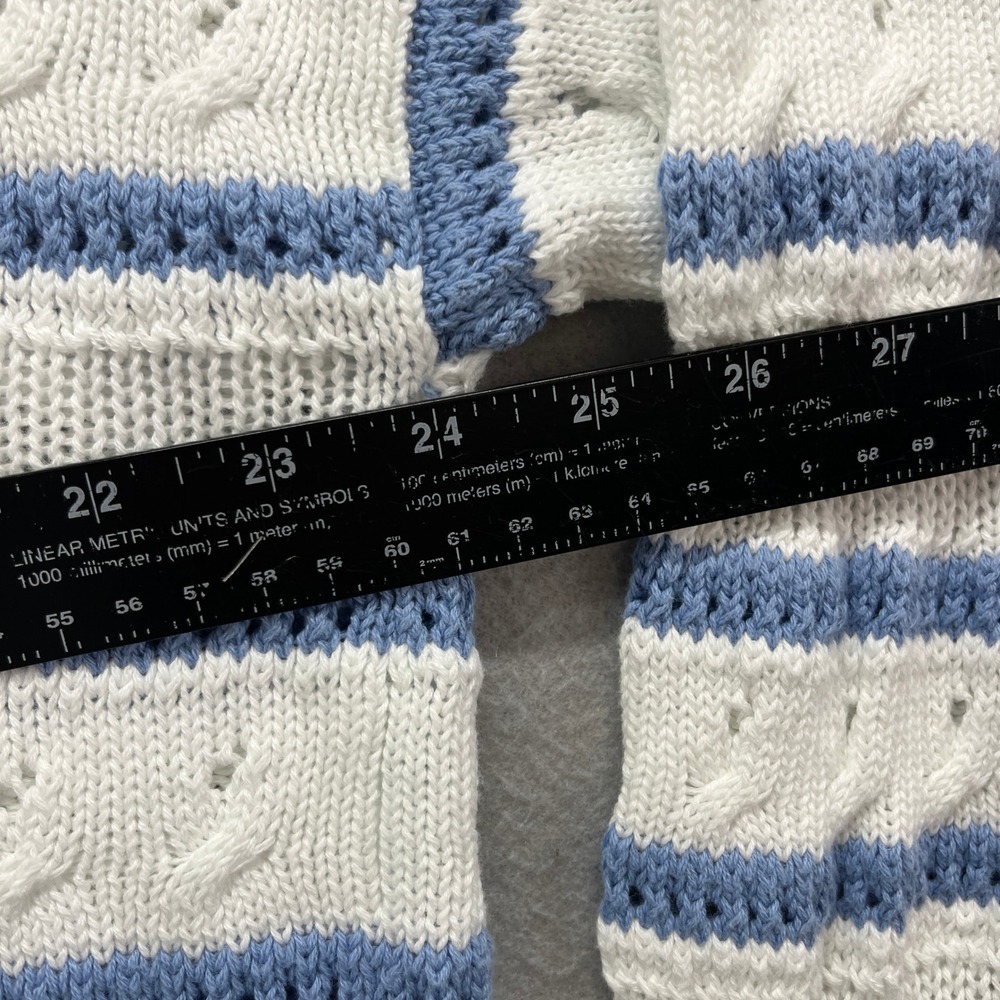 NEW Hollister Sweater Womens L White Blue Striped Cropped Pointelle Knit Cotton - Picture 5 of 9